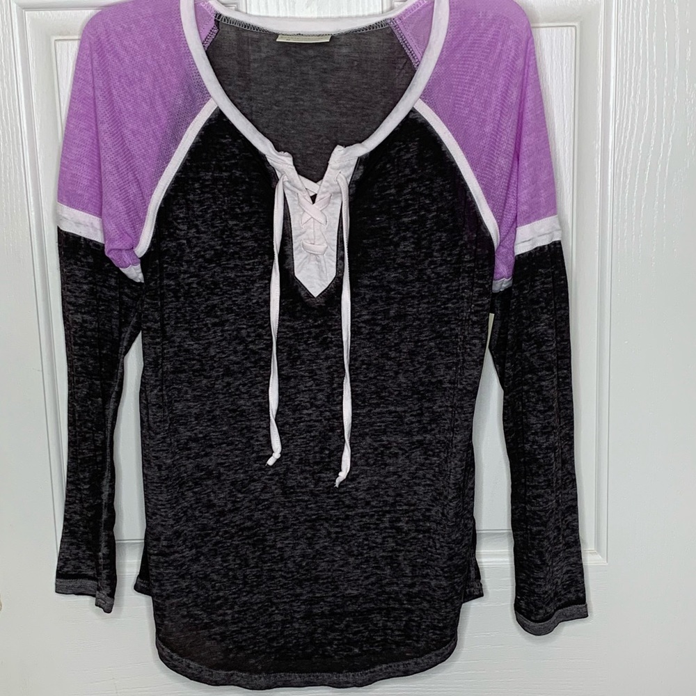 Bobbie Brooks Tie Front Raglan Tee Purple BLK NWT - Picture 10 of 10